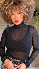 Camiseta Gasa Cuello Puntos Negra