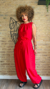 Pantalón Fluido Rojo Tachuela