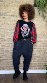 Pantalón Baggy Raya/Felpa Negro