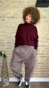 Pantalón Baggy Cinturón Cuadro/Buganvilla