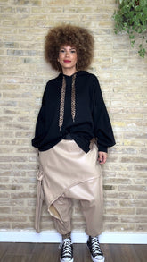 Pantalón Baggy Polipiel Crema