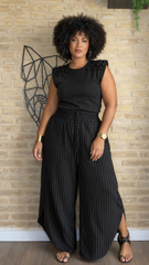 Pantalón Fluido Negro Raya Diplomática