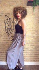 Pantalón Fluido Botón Gris