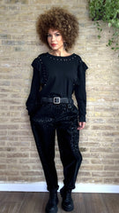 Pantalón Print Negro Polipiel