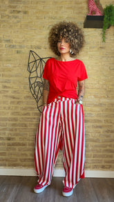 Pantalón Balloon Rayas Blanco/Rojo