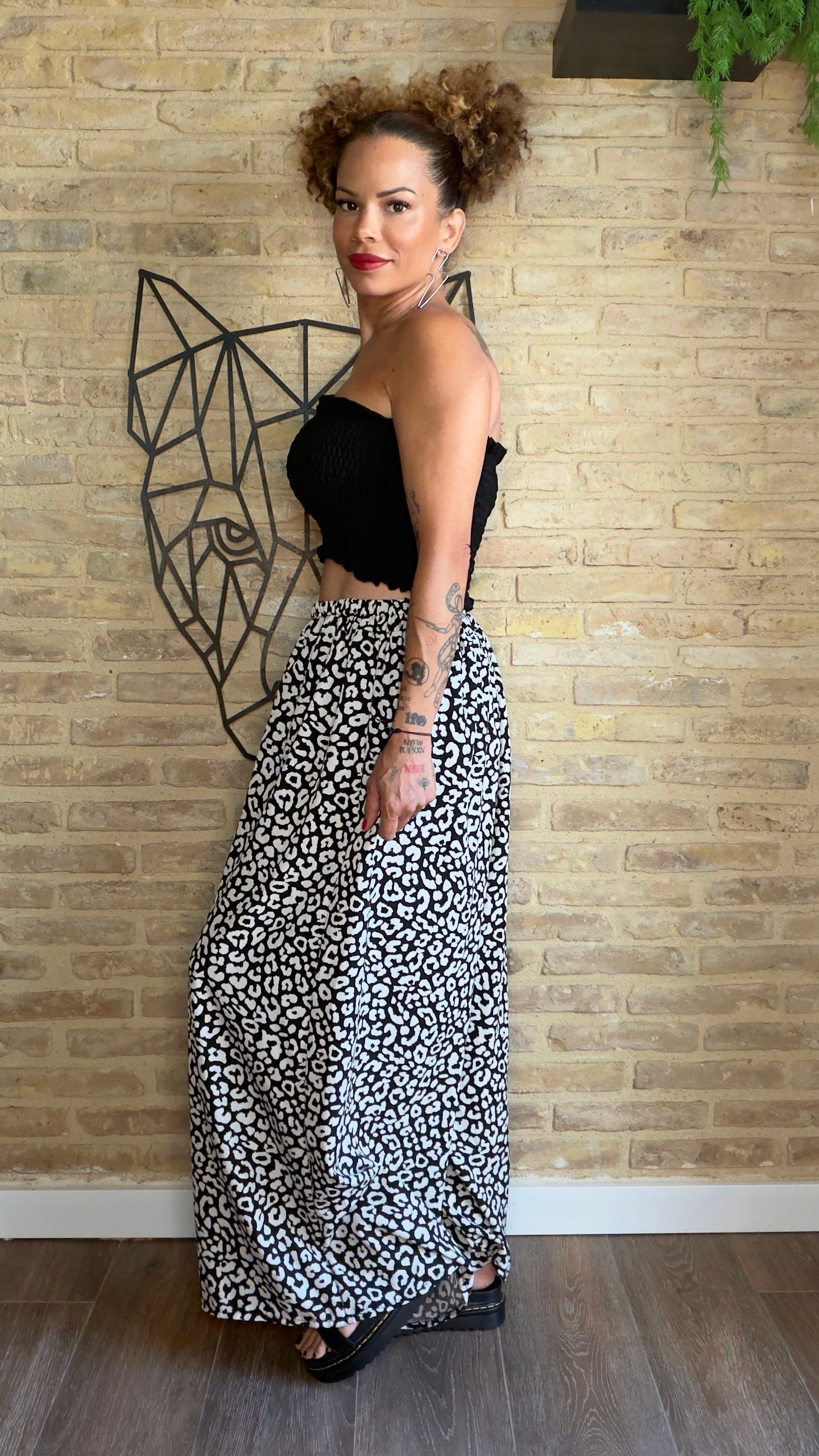 Pantalón Fluido Print Blanco y Negro