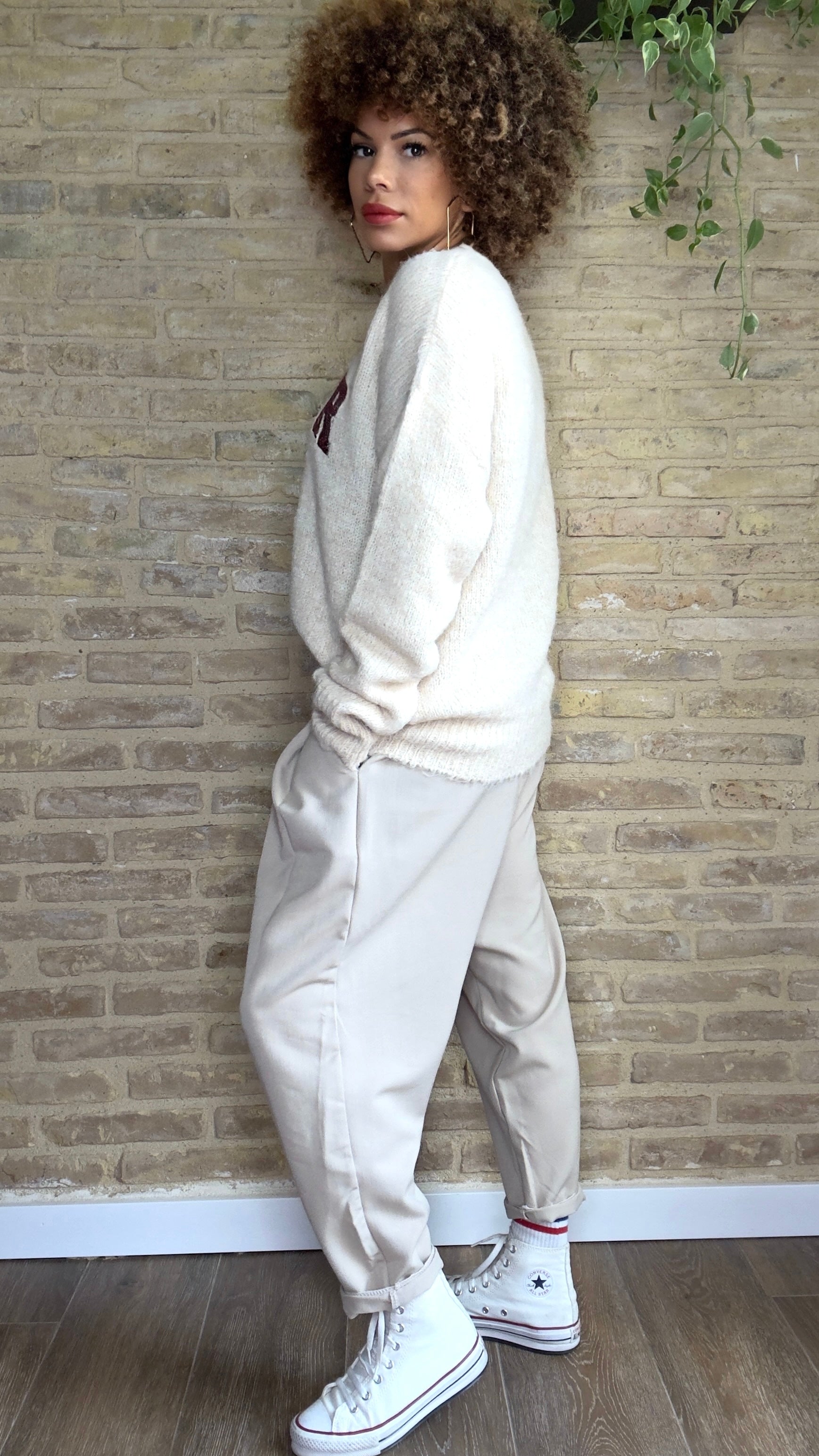 Pantalón Baggy Beige Tejido