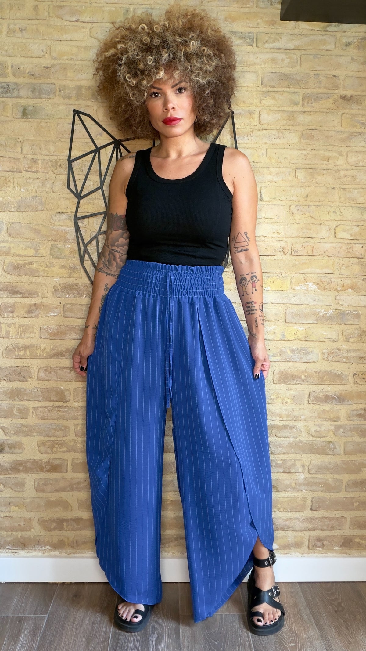 Pantalón Fluido Rayas Azul