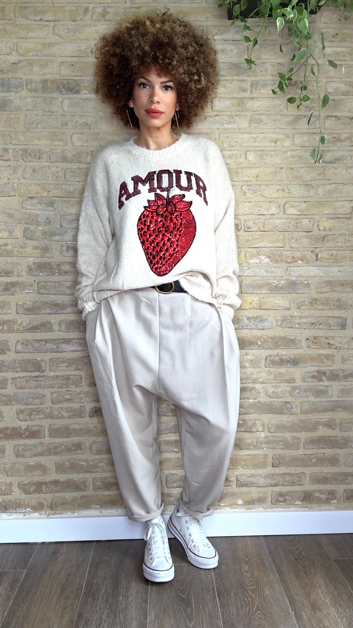 Pantalón Baggy Beige Tejido