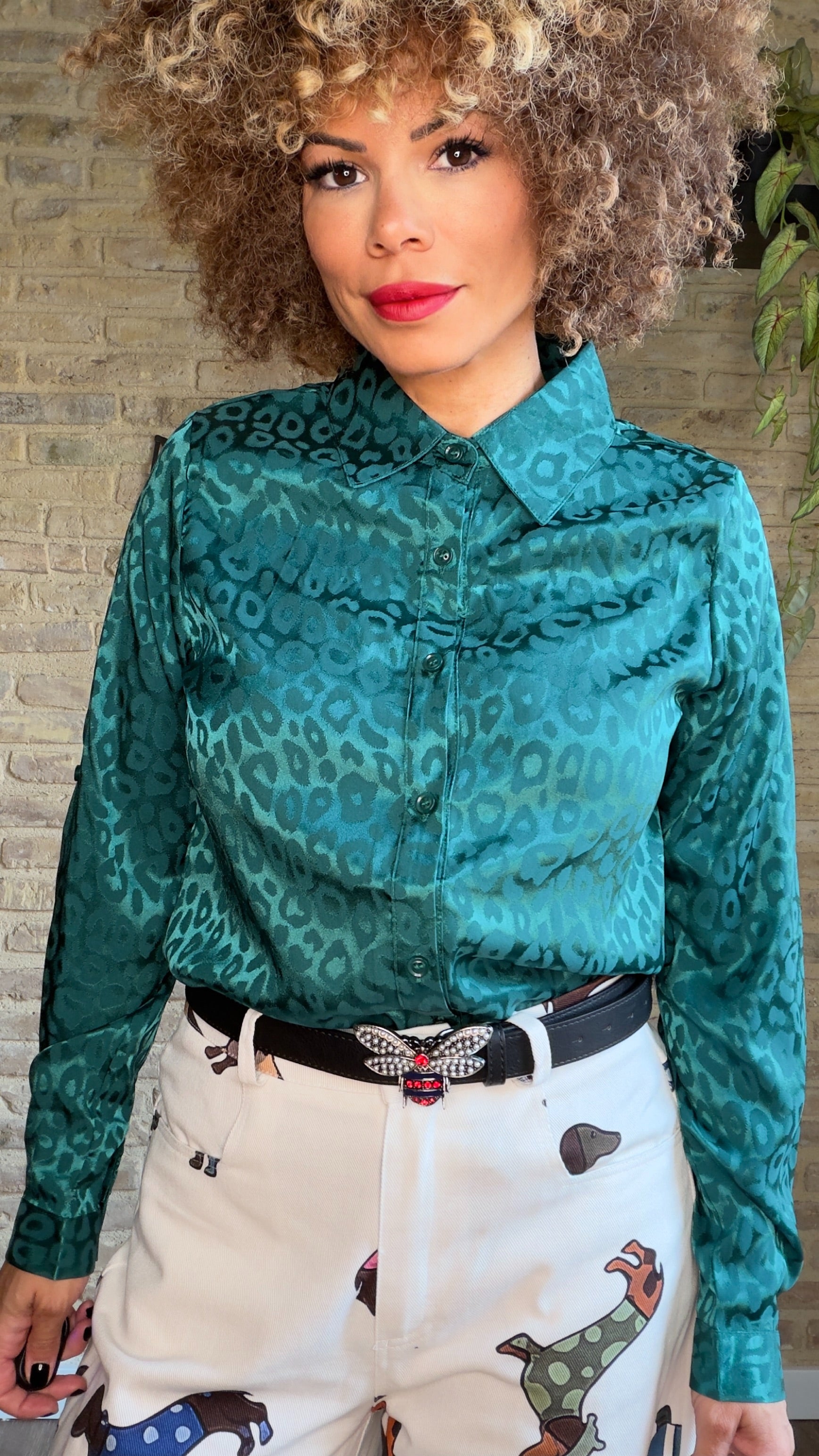 Camisa Satén Print Verde