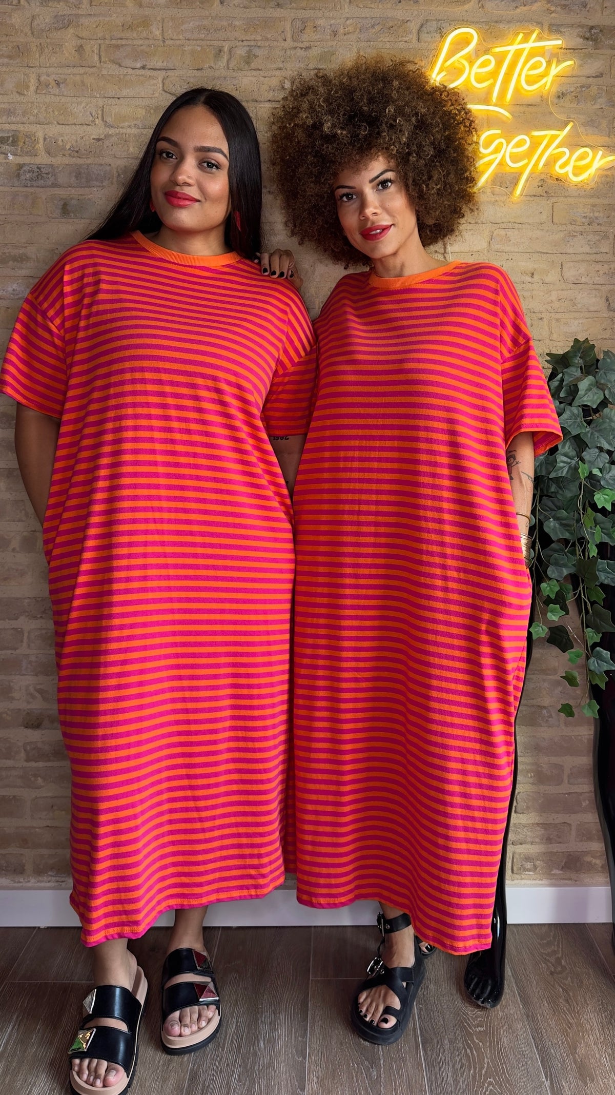Vestido Rayas Naranja/Fucsia