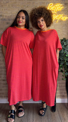 Vestido Rayas Naranja/Fucsia