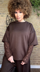 Camiseta Mangas Encaje Choco