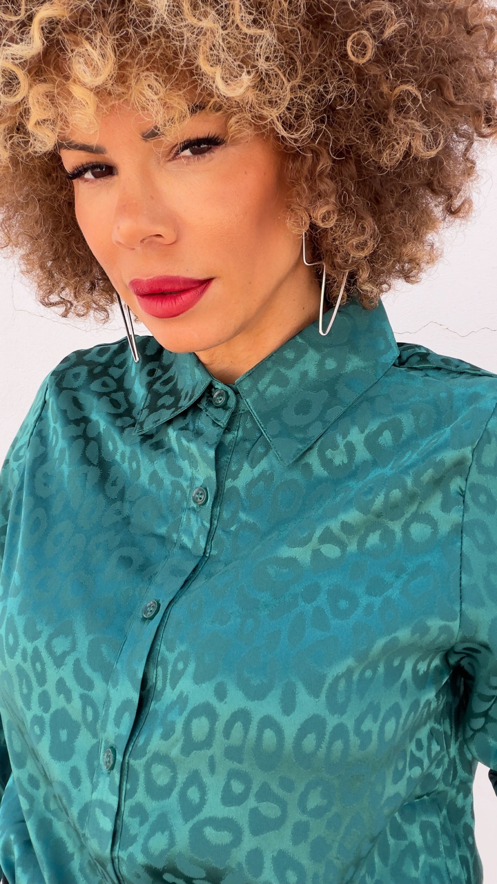Camisa Satén Print Verde