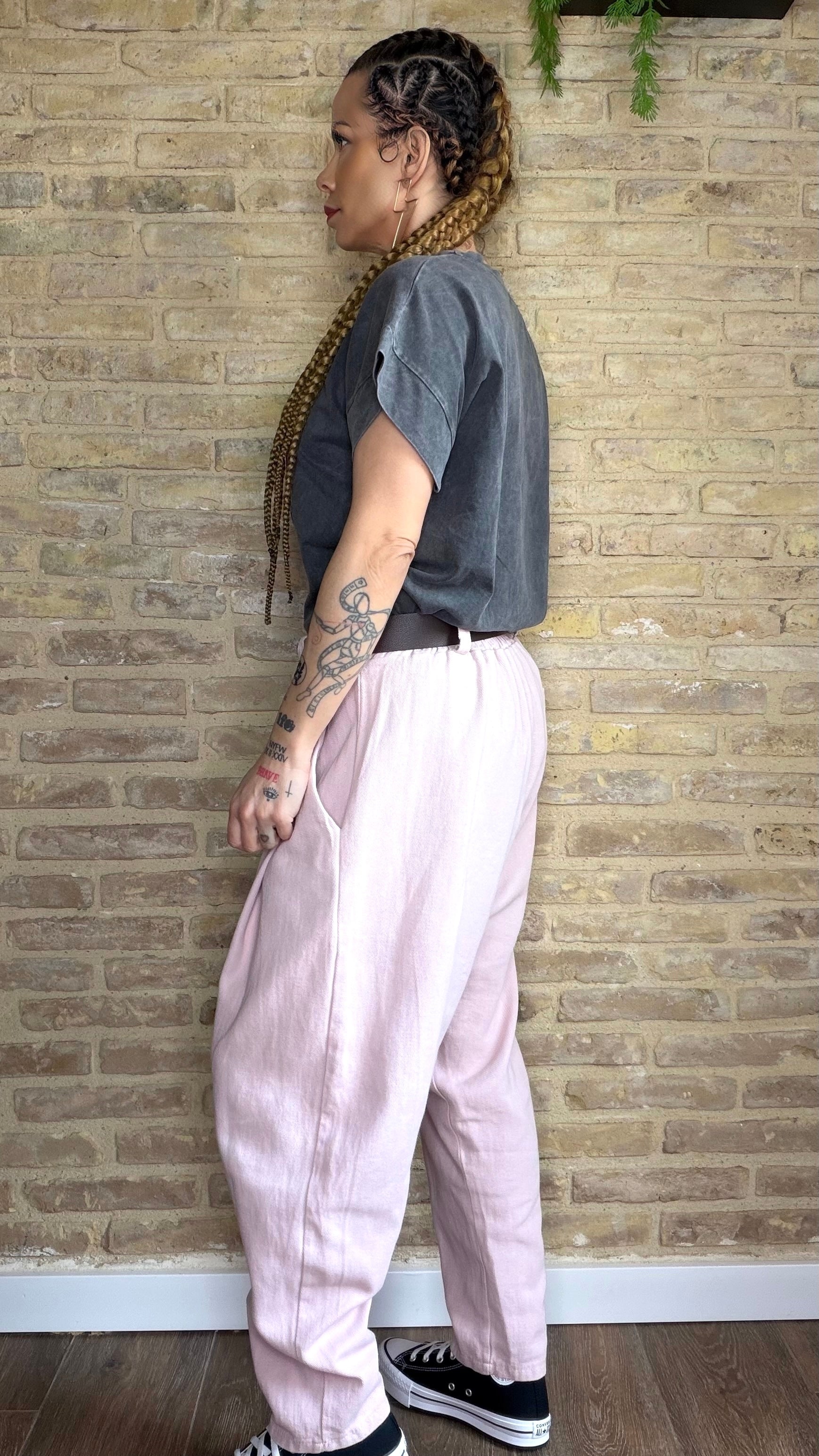 Pantalón Baggy Rosa Palo Vaquero Cinturón