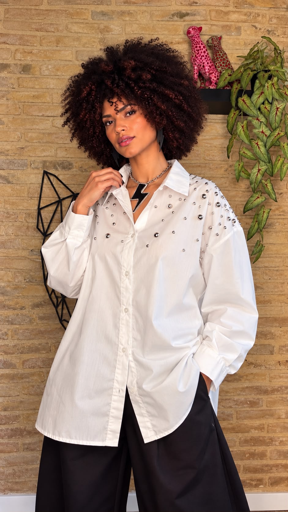 Camisa Tachuela Maxi Blanca