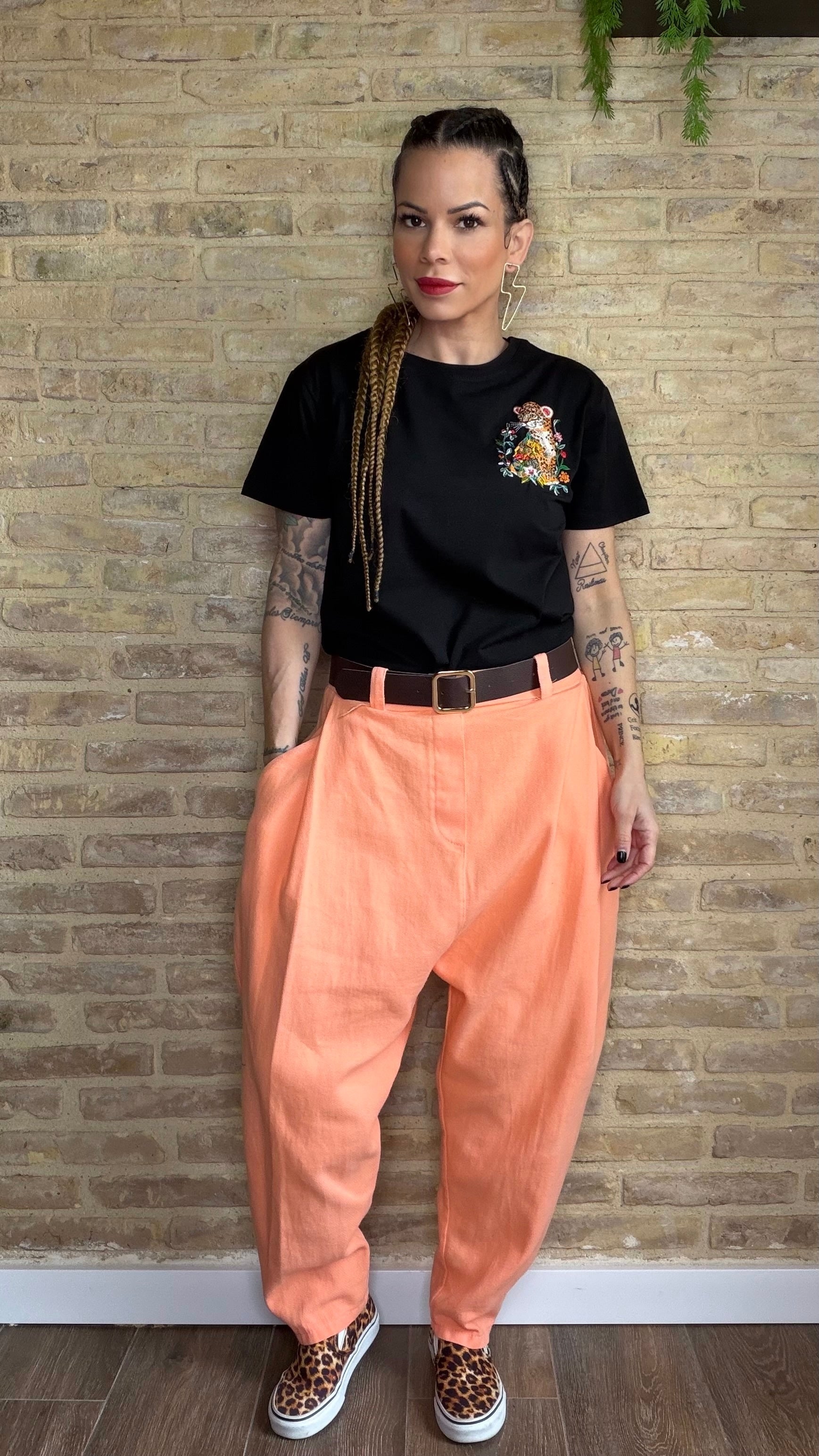 Pantalón Baggy Naranja Vaquero Cinturón