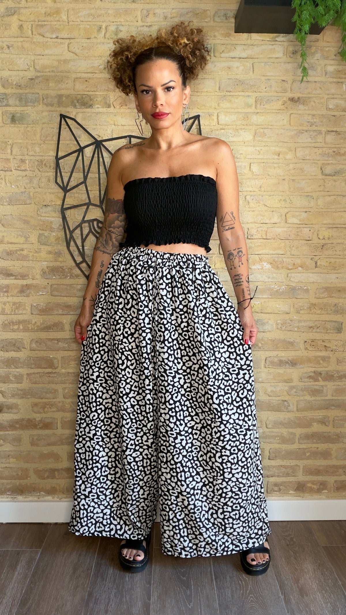 Pantalón Fluido Print Blanco y Negro