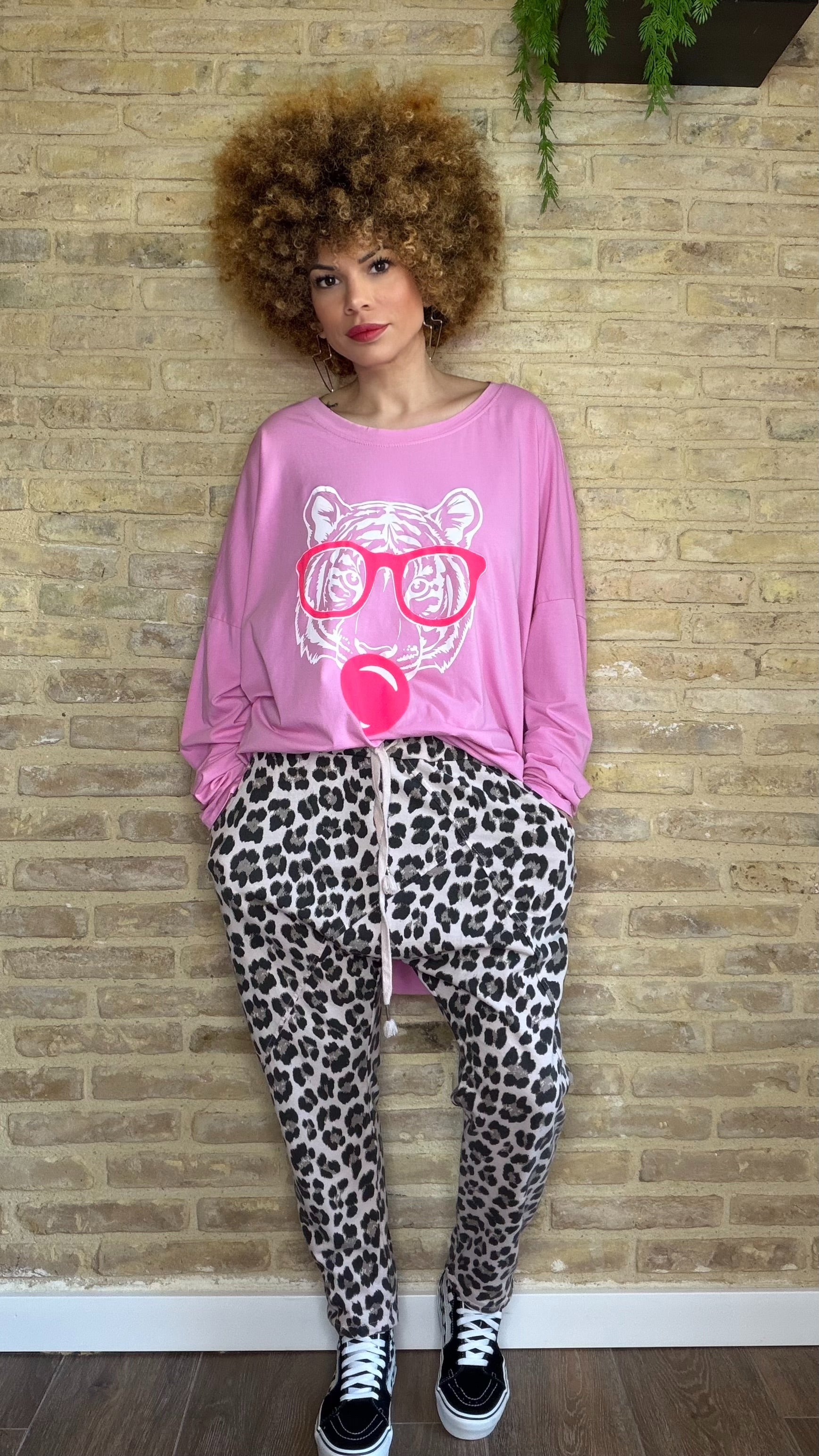 Pantalón Baggy Print Rosa Palo