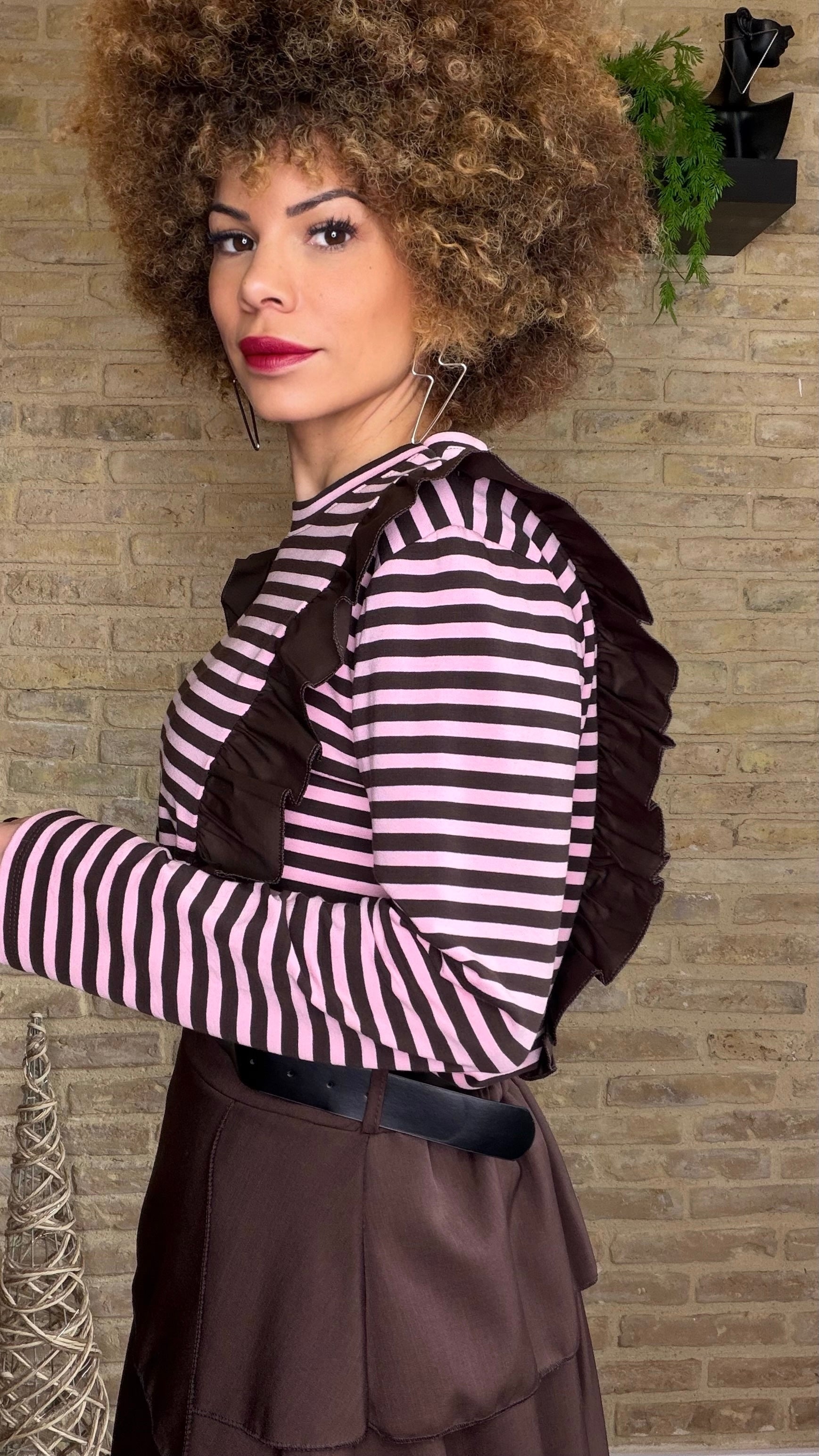 Jersey Rayas Volante Rosa