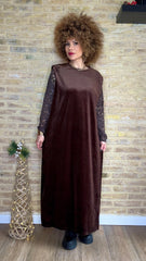 Vestido Choco Manga Encaje