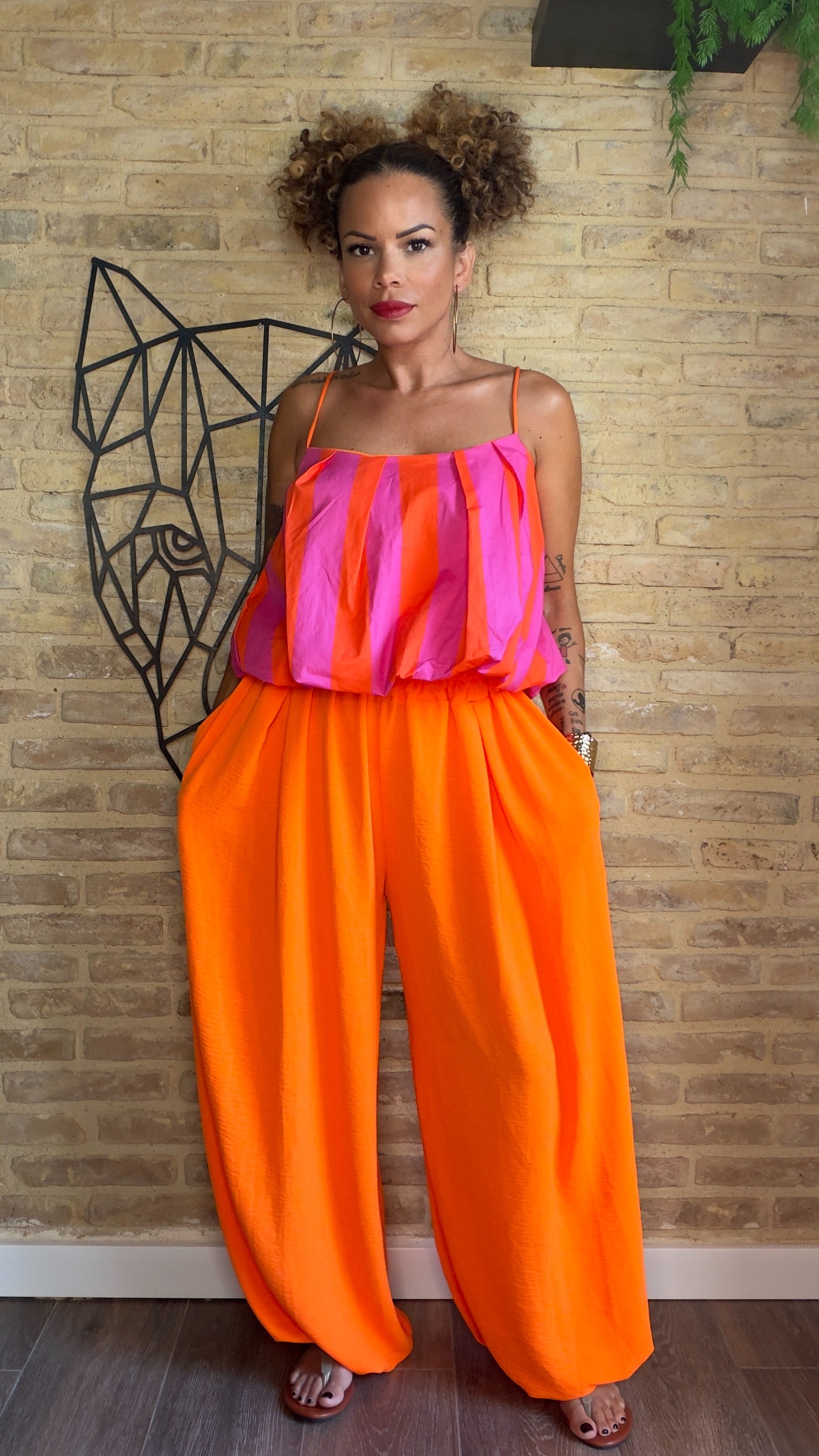 Pantalón Bombacho Fluido Naranja