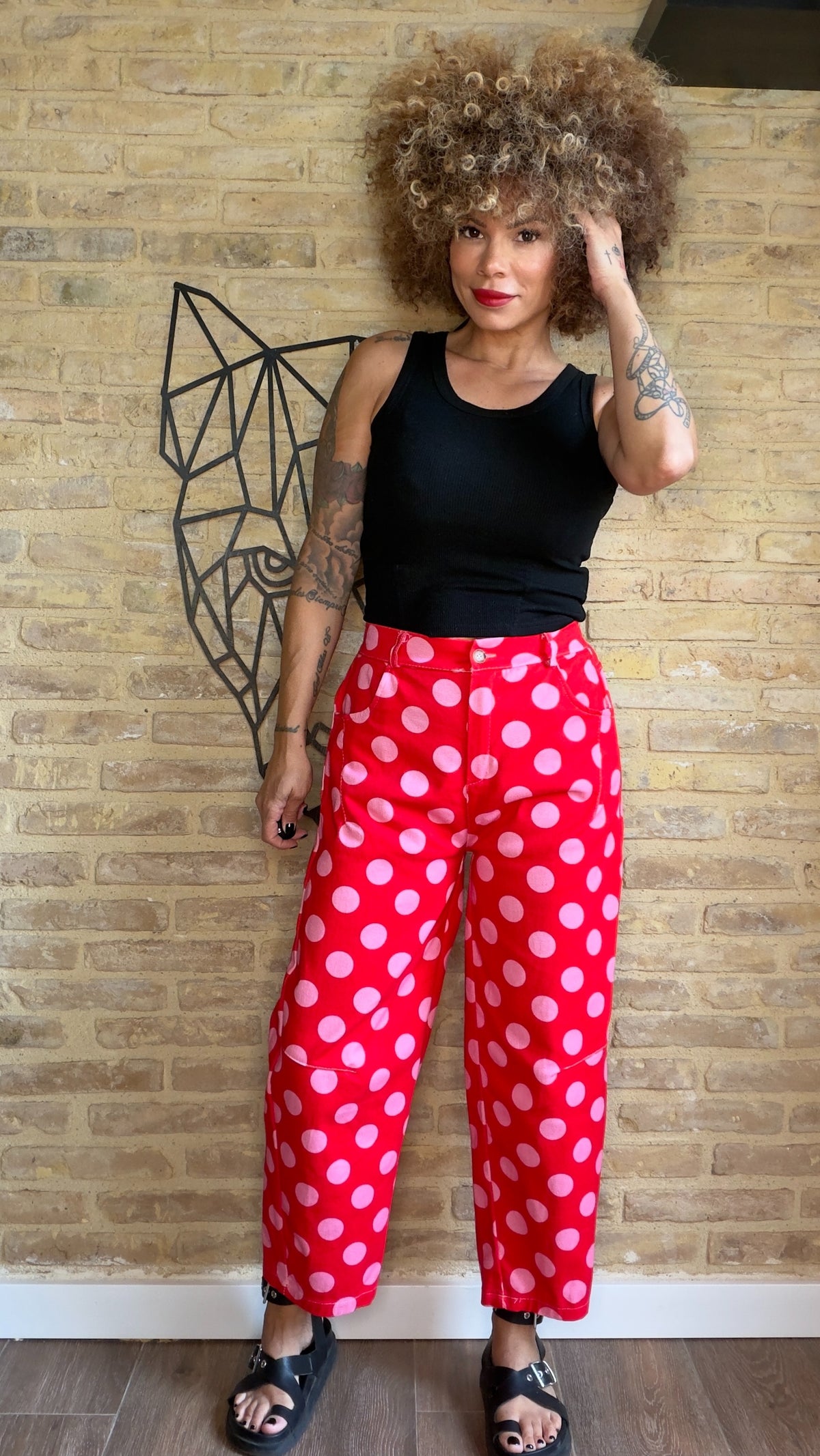 Pantalón Lunares Rojo Rosa