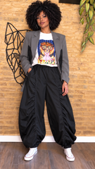 Pantalón Gabardina Fruncido Negro