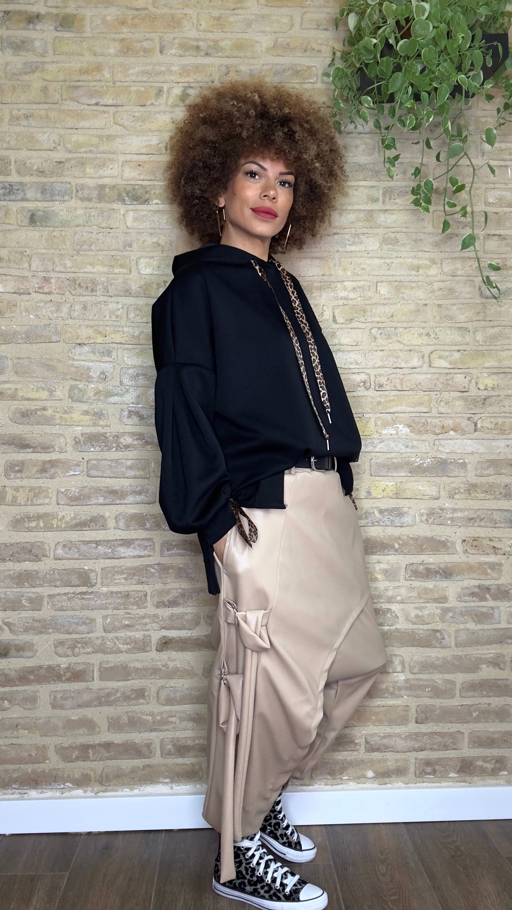 Pantalón Baggy Polipiel Crema