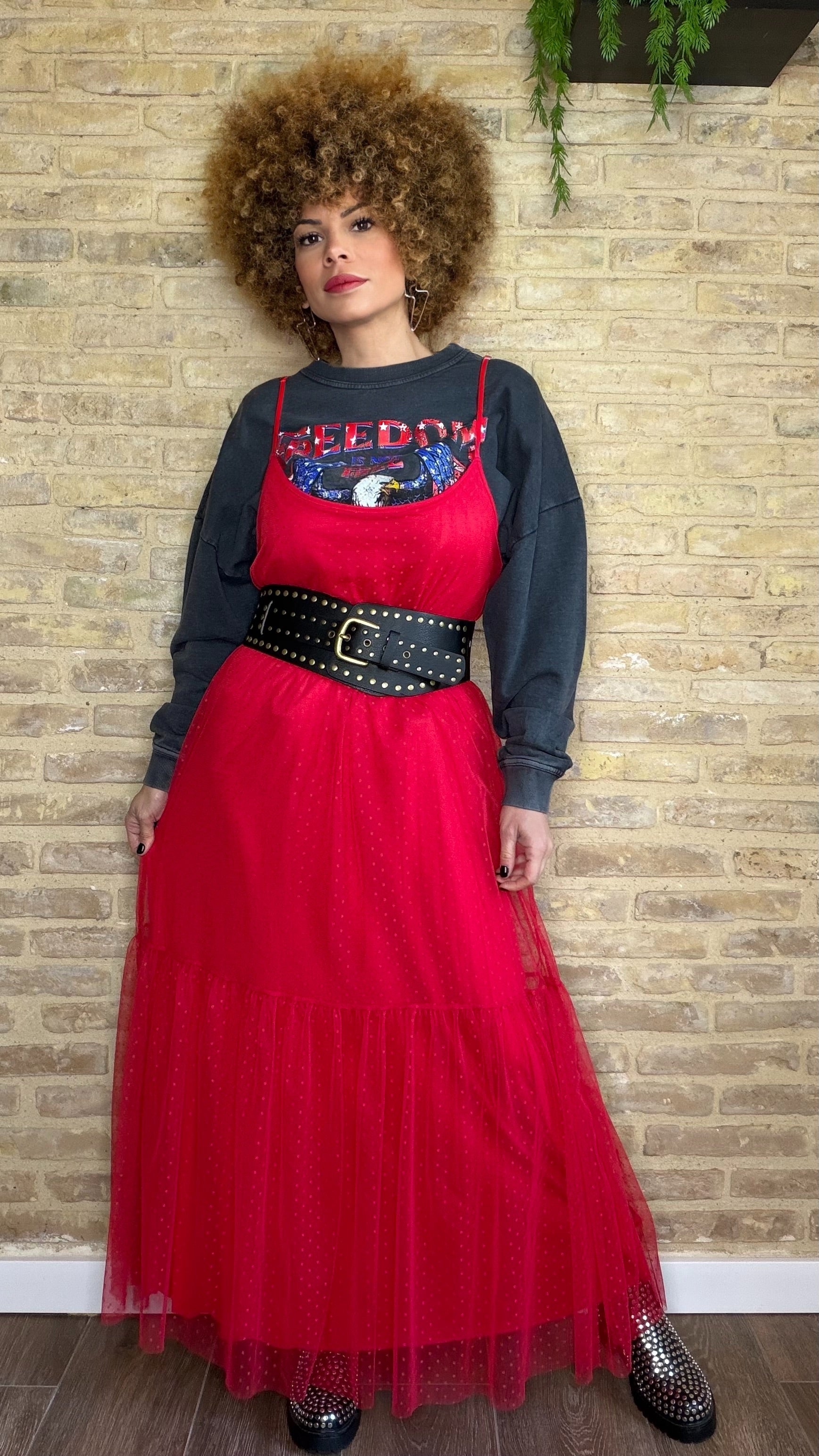 Vestido Tul Plumeti Rojo