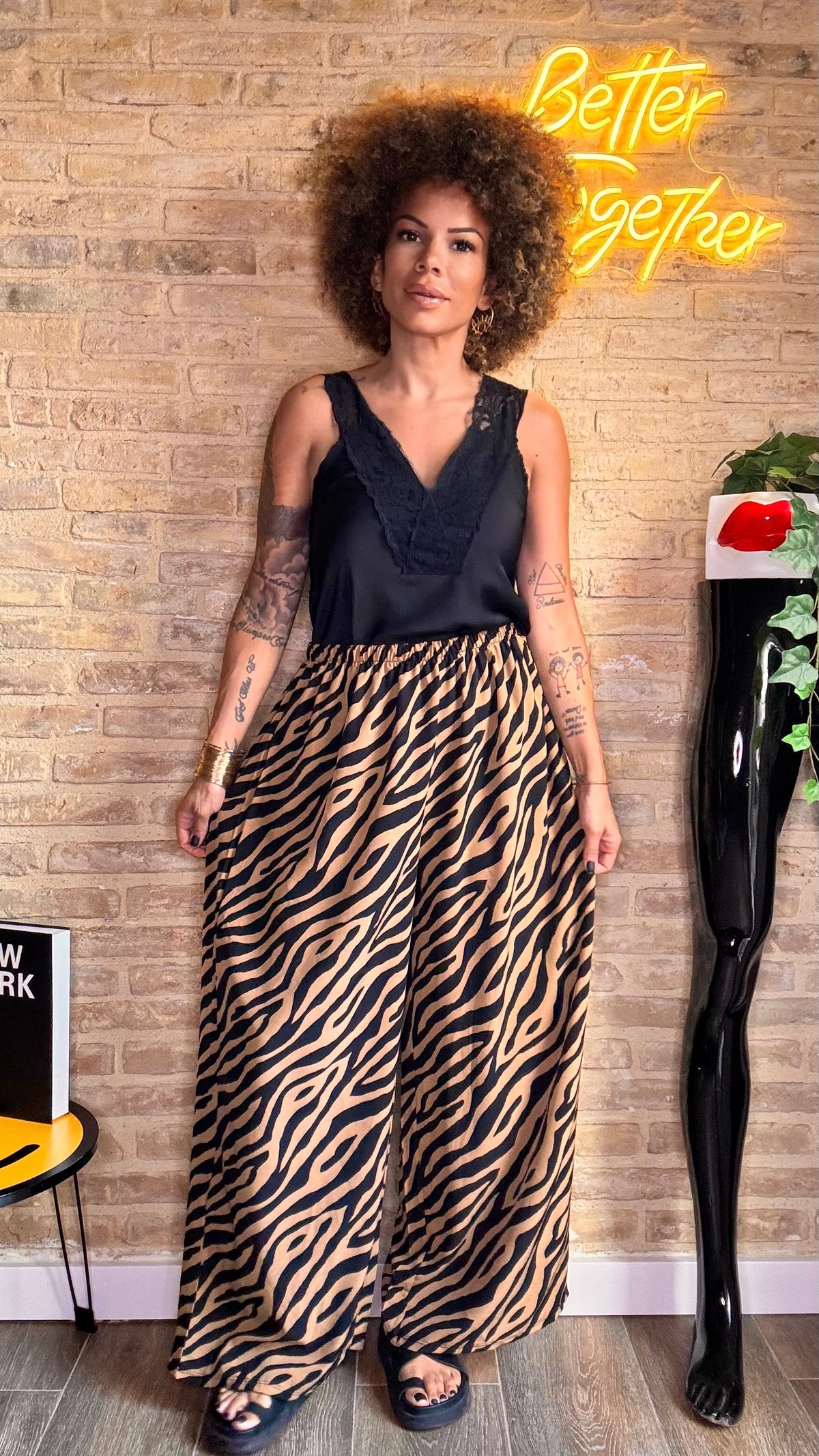 Pantalón Fluido Zebra Marrón