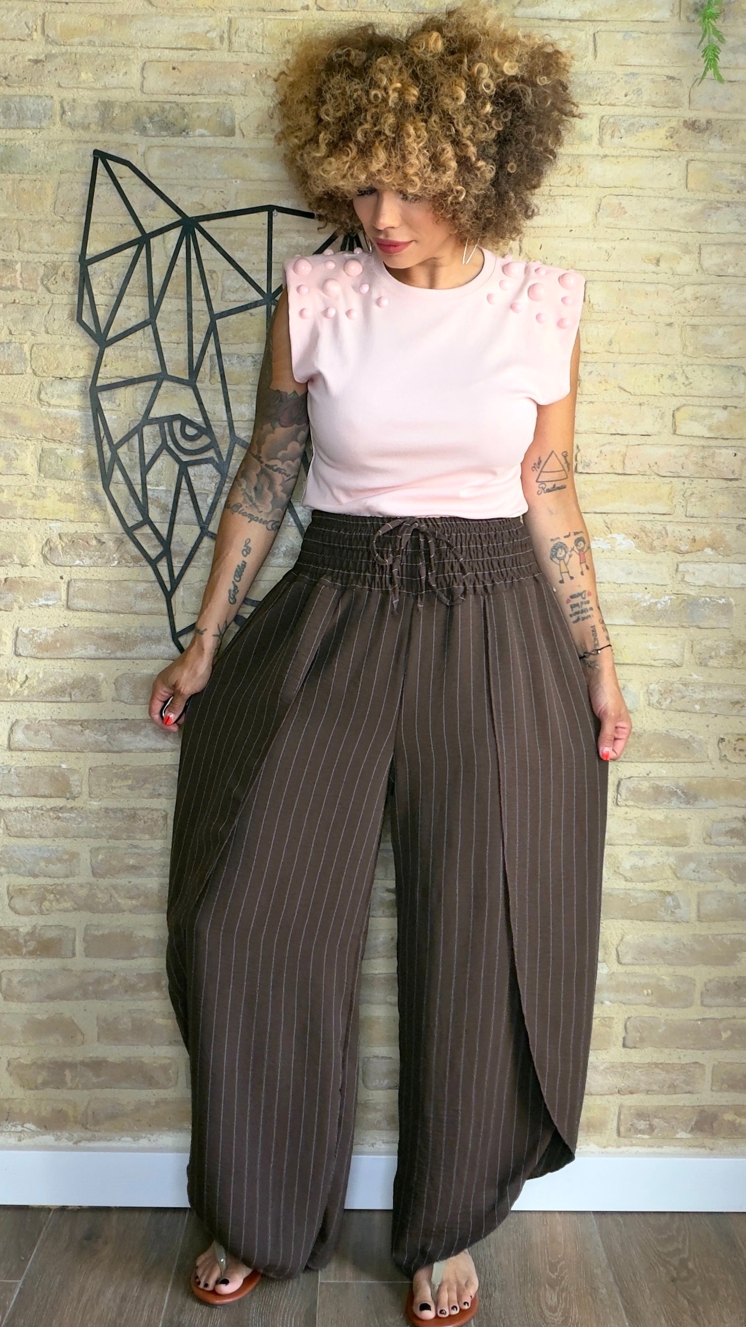 Pantalón Fluido Raya Diplomática Choco