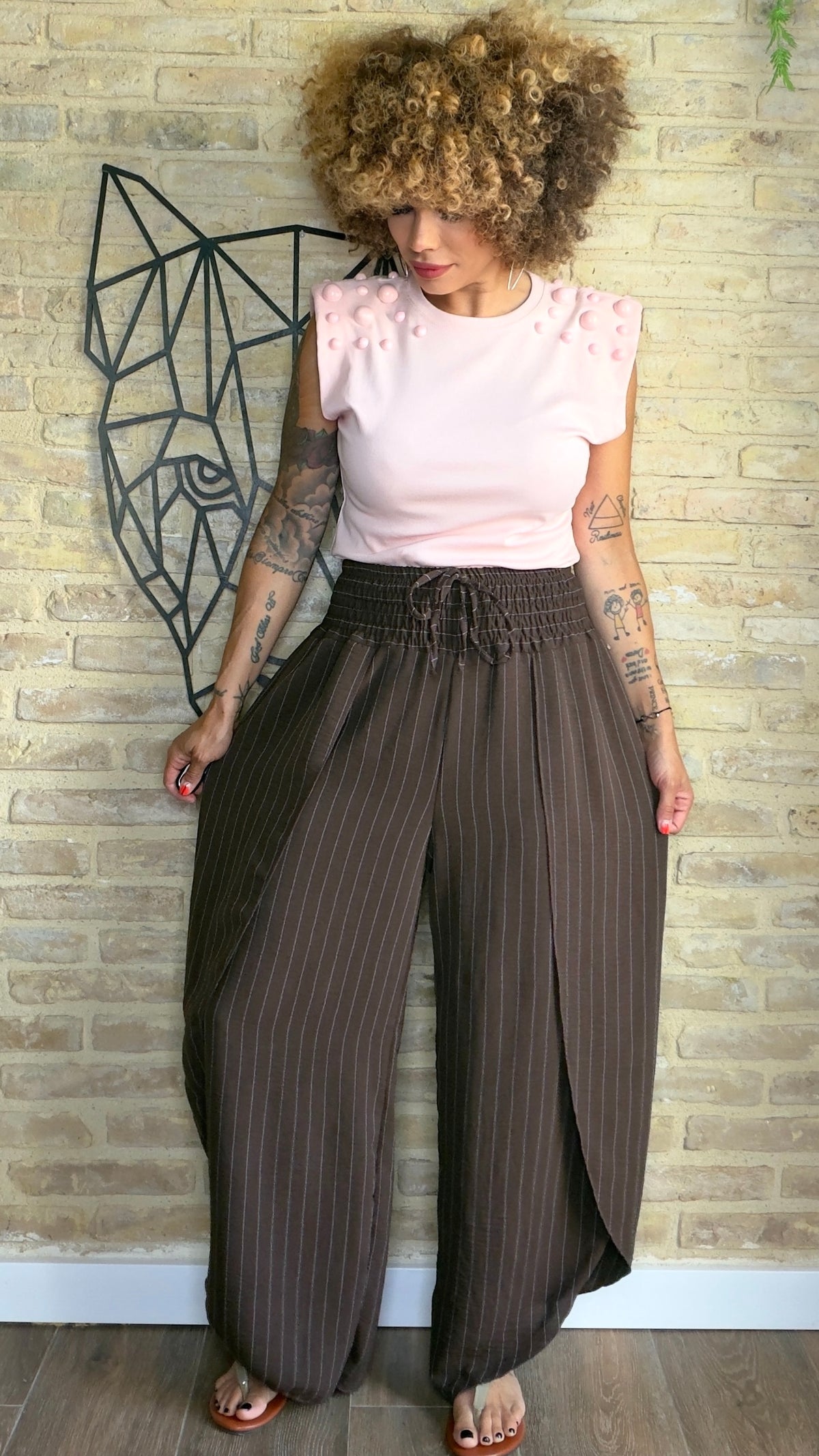 Pantalón Fluido Raya Diplomática Choco