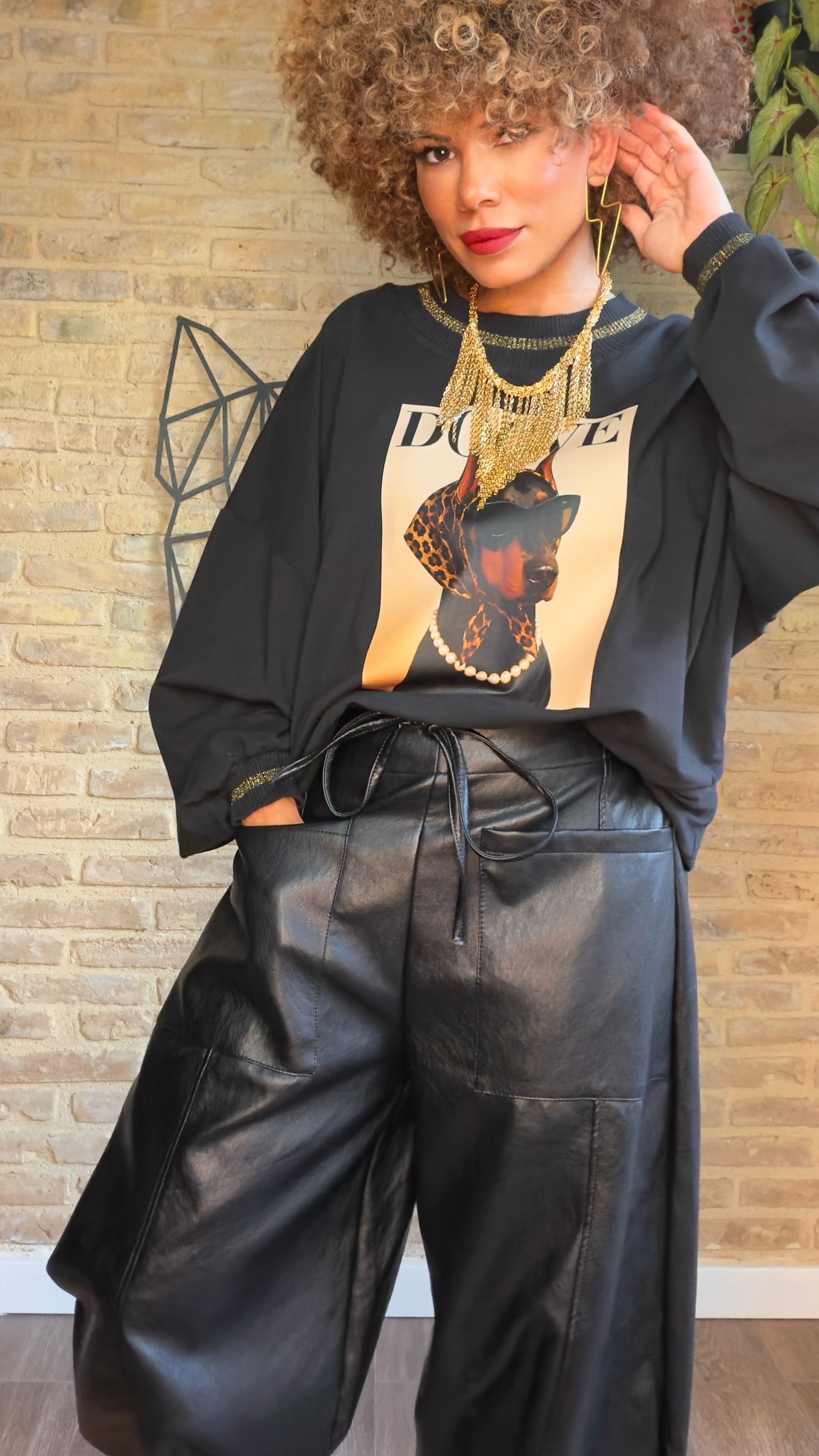 Pantalón Barrel Polipiel Negro