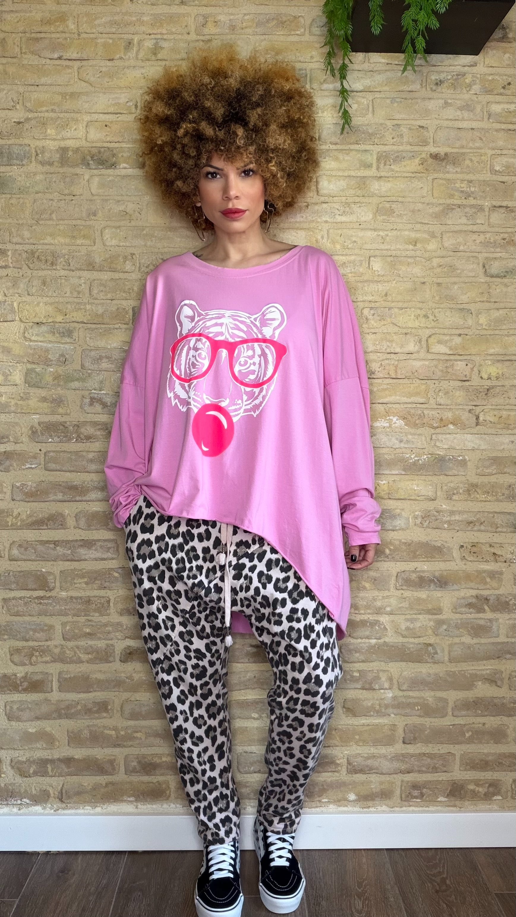 Pantalón Baggy Print Rosa Palo