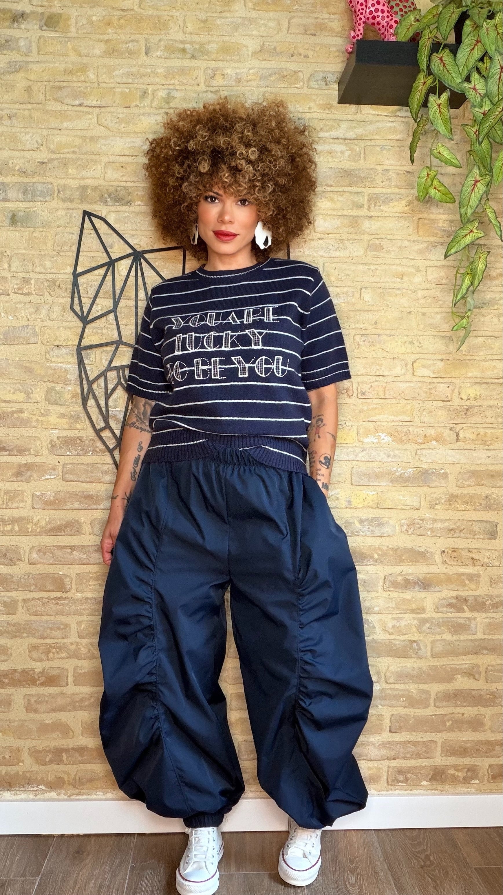 Pantalón Gabardina Fruncido Marino