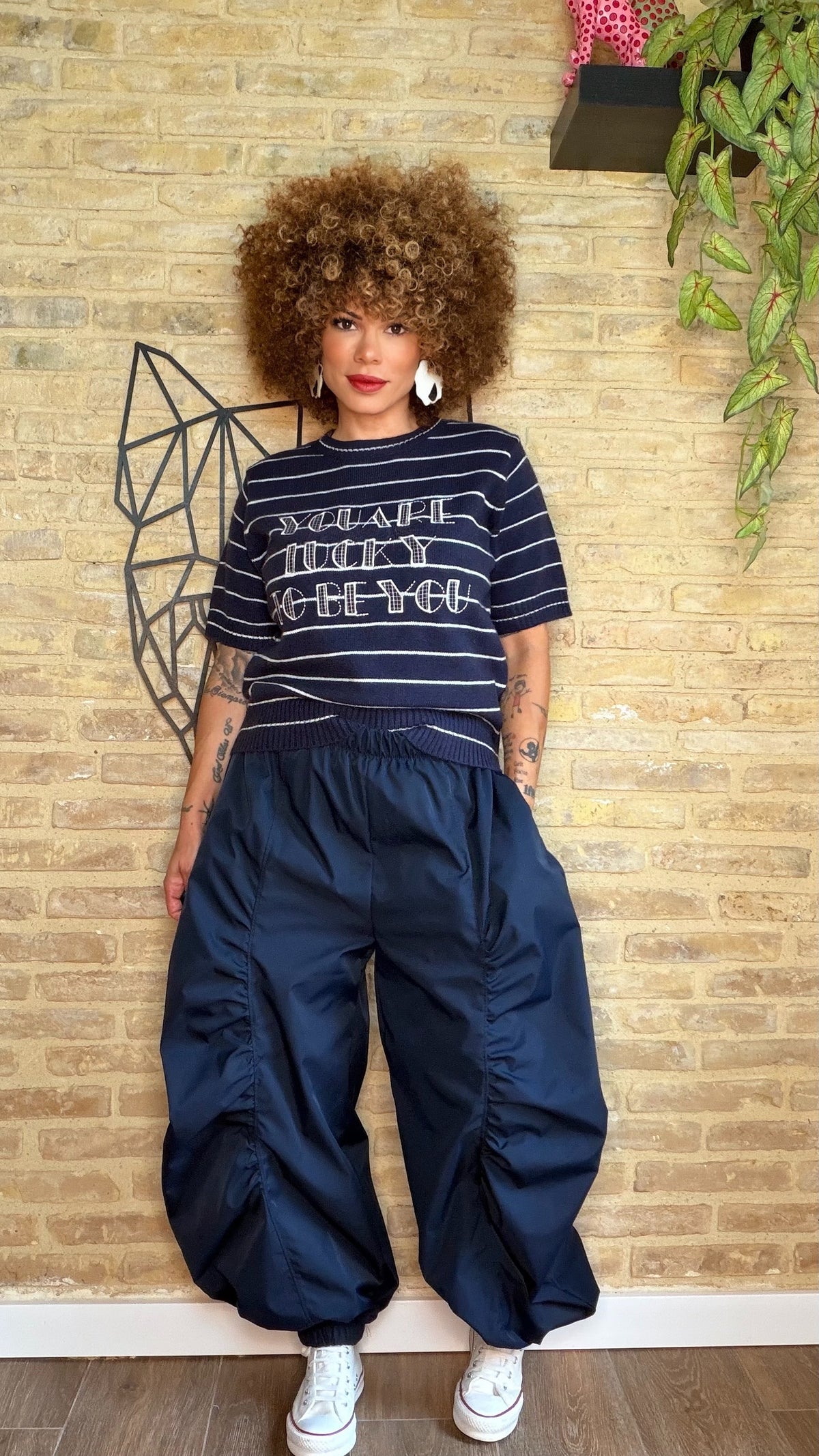 Pantalón Gabardina Fruncido Marino