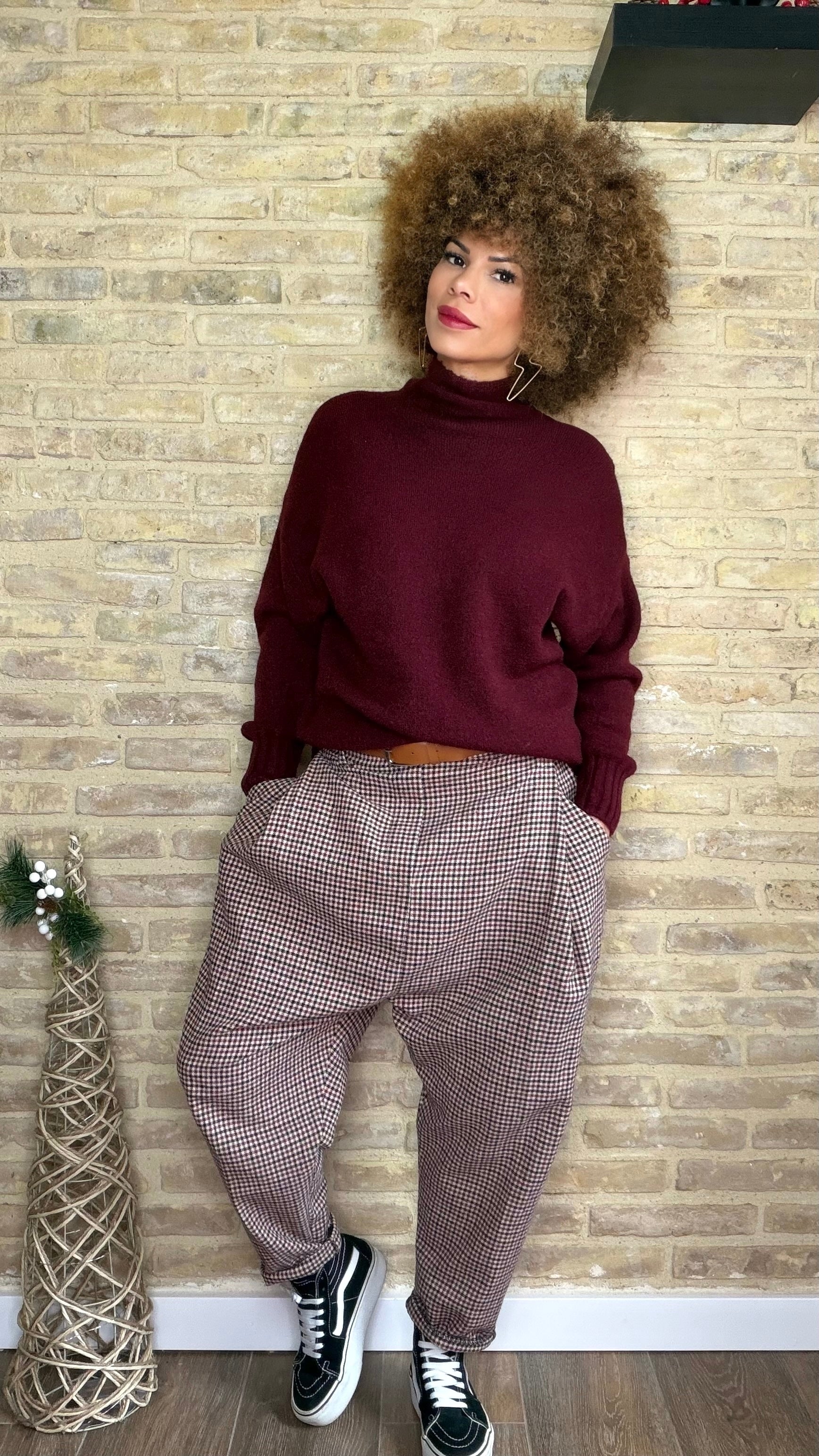 Pantalón Baggy Cinturón Cuadro/Buganvilla