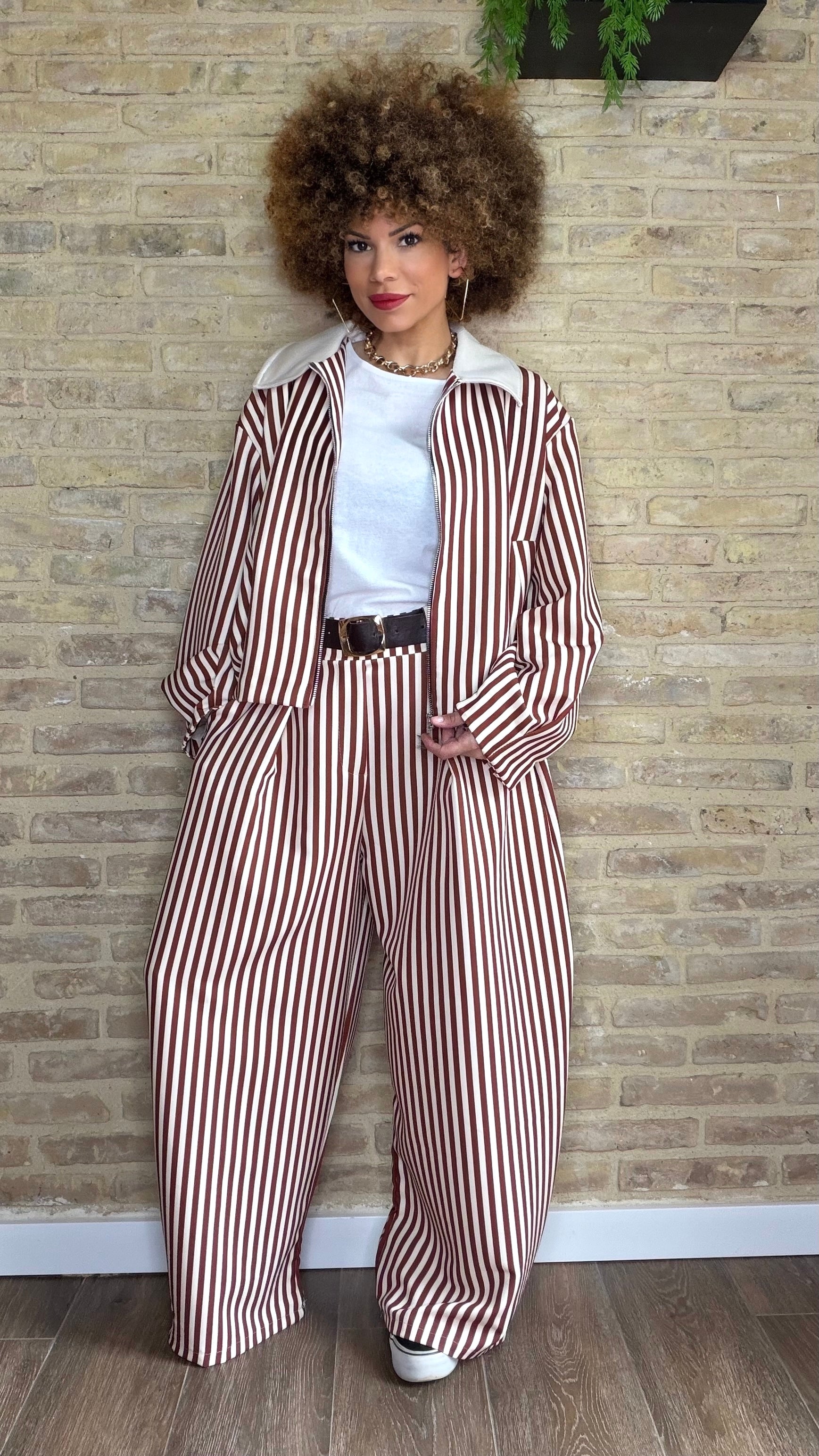 Pantalón Balloon Raya Moka