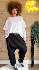 Camiseta Básica Maxi Mangas Encaje Blanca