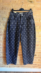 Pantalón Denim Barrel Gris Lunares