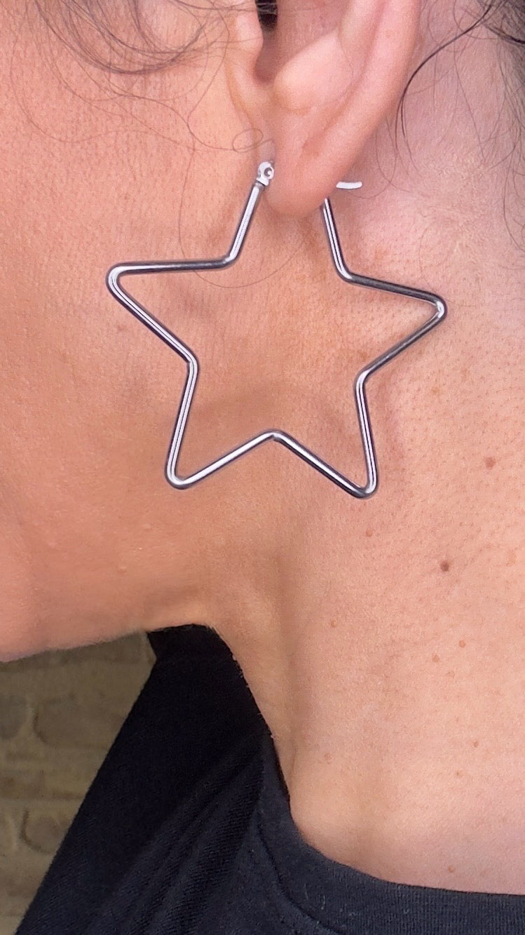 Pendientes Estrella Acero Plateado