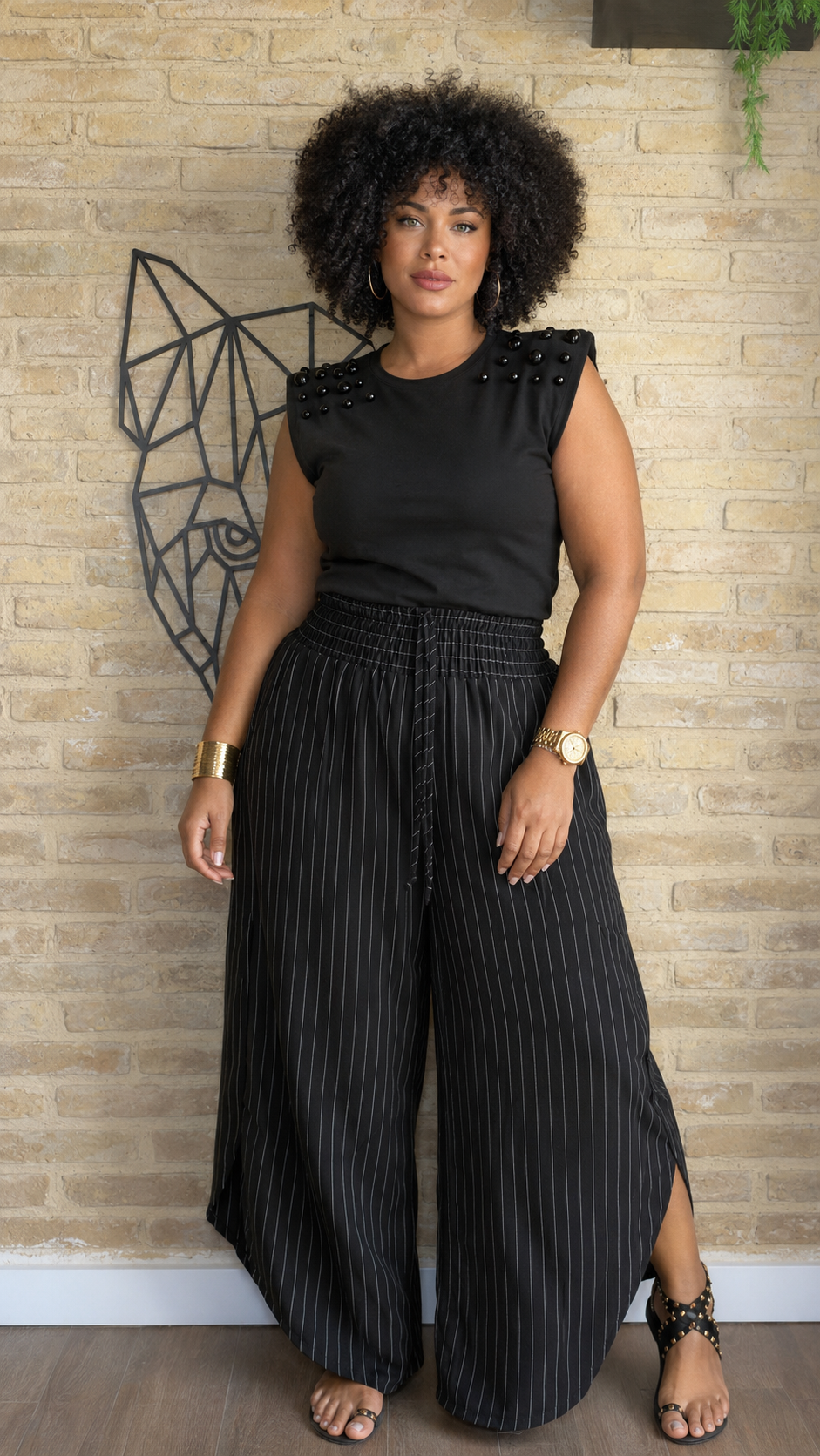 Pantalón Fluido Negro Raya Diplomática