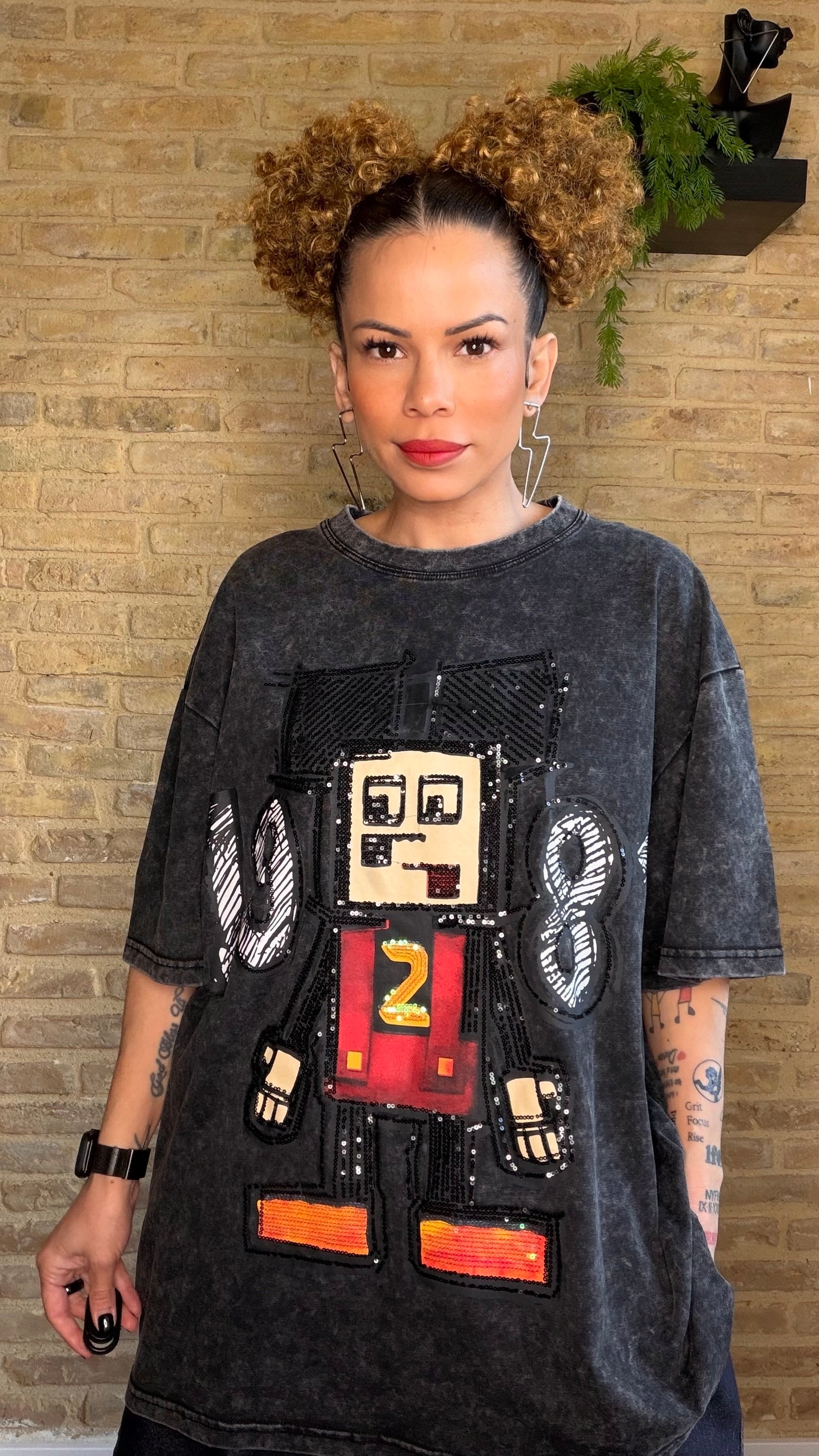 Camiseta Mickey Robot Gris Oscuro