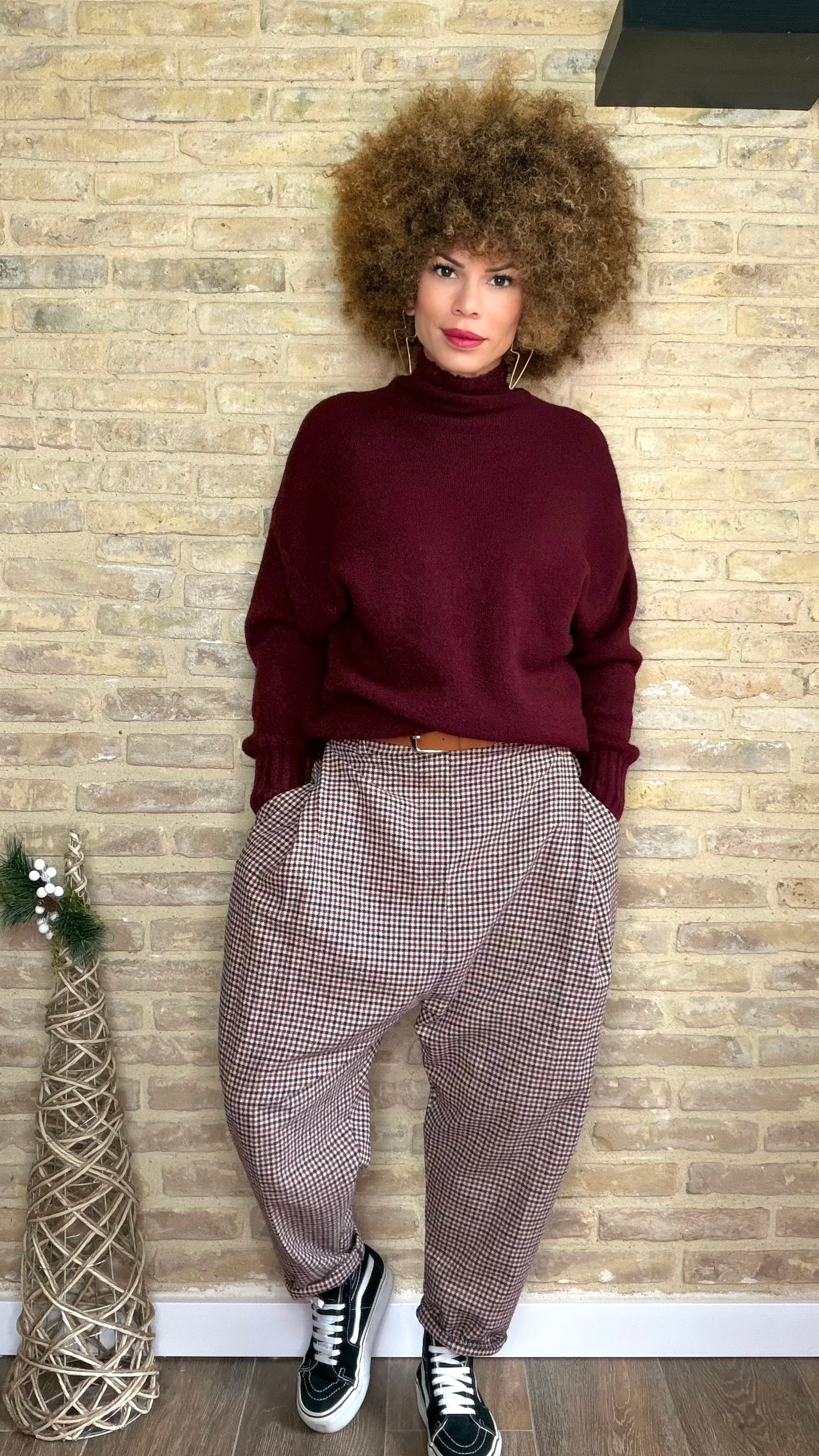 Pantalón Baggy Cinturón Cuadro/Buganvilla