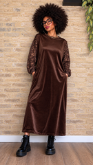 Vestido Choco Manga Encaje