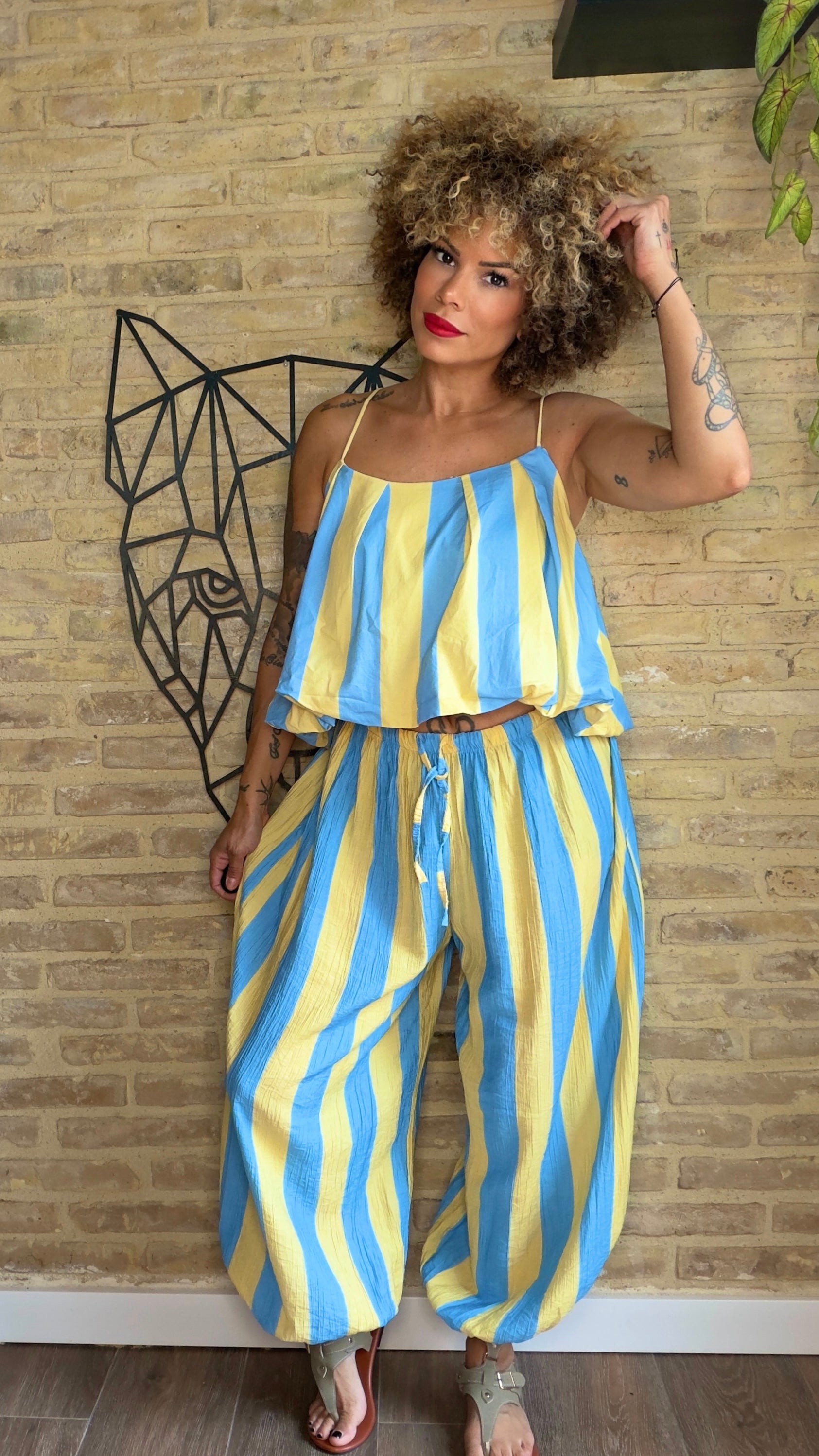 Conjunto Rayas Azul/Amarillo