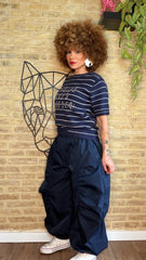 Pantalón Gabardina Fruncido Marino