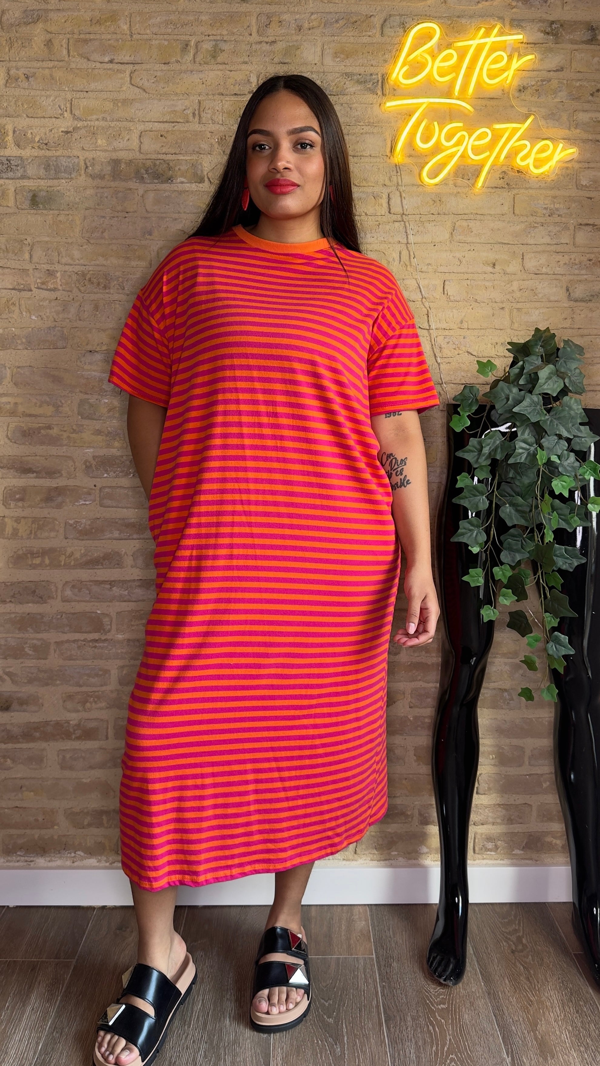 Vestido Rayas Naranja/Fucsia