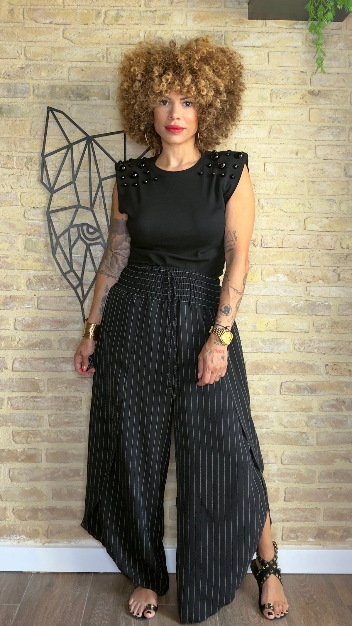 Pantalón Fluido Negro Raya Diplomática